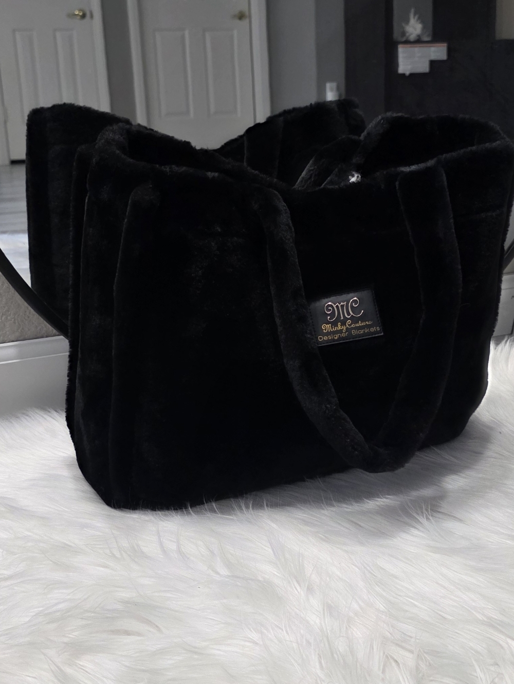 Minky Couture Designer Blankets Tote Bag with Patch Logo